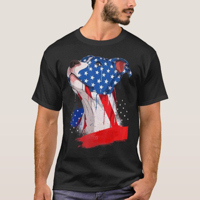 Camiseta Pit Bull Americano Terrier Usa Bandeira Cão Patrió (Frente)