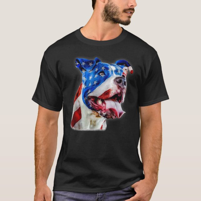 Camiseta Pit Bull Americano Terrier Usa Bandeira Cão Patrió (Frente)