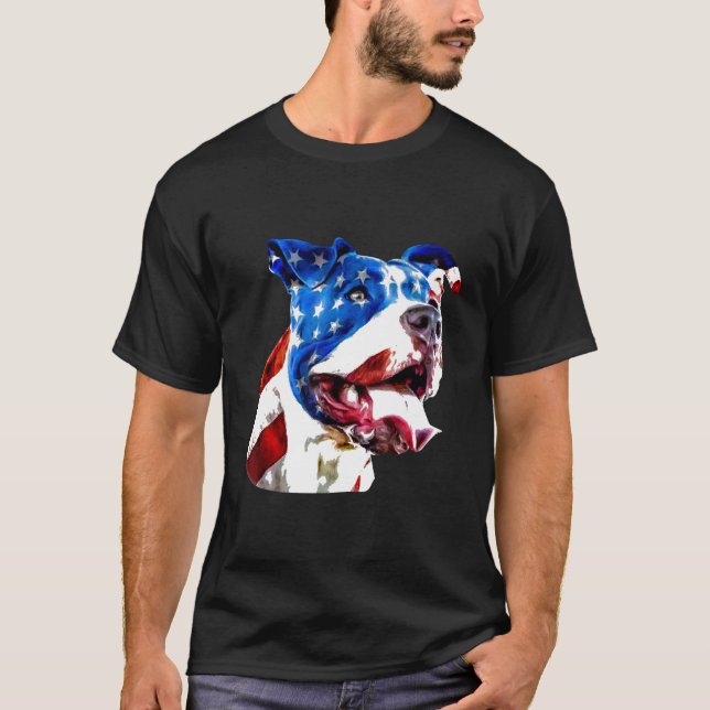 Camiseta Pit Bull Americano Terrier Usa Flag Patriótico Dog (Frente)