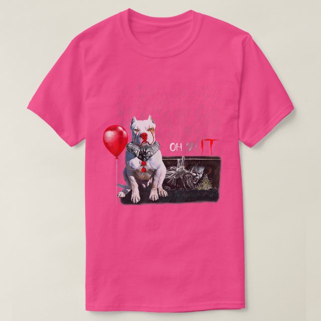 Camiseta Pit Bull Dog Clowe Oh Chuva Balão Engraçado Hallow (Frente do Design)