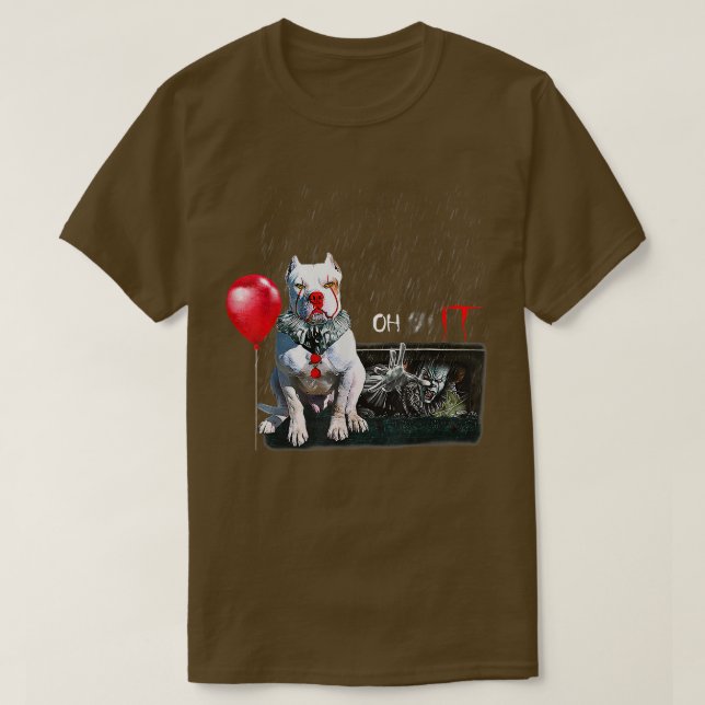 Camiseta Pit Bull Dog Clowe Oh Chuva Balão Engraçado Hallow (Frente do Design)