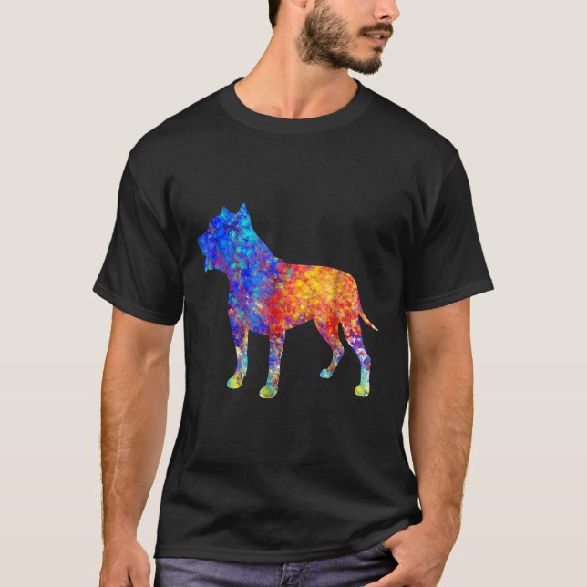 Camiseta Pit Bull Dog Watercolor Art Design (Frente)