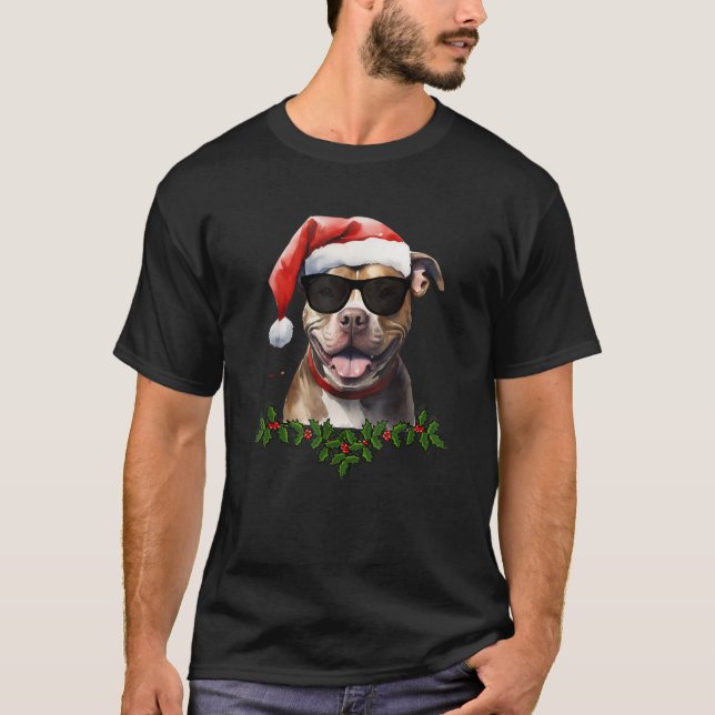 Camiseta Pit Bull Dog Watercolor Painting Art Pitty Christm (Frente)