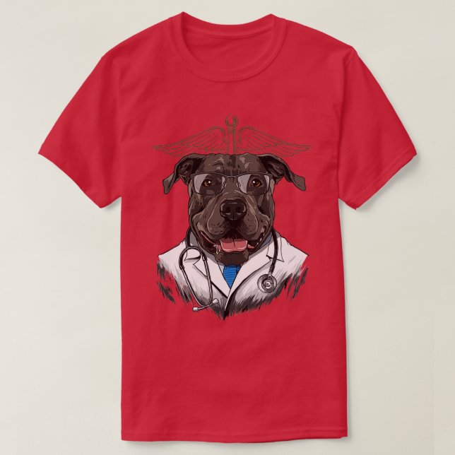 Camiseta Pit Bull Dogtor Vet Veterinarian Dog Doctor (Frente do Design)