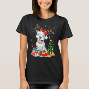 Camiseta Pit Bull engraçado de Natal Luzes de Natal Rena Sa