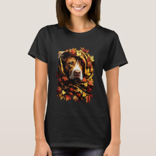 Camiseta Pit Bull Engraçado Fofo Folhas de Outono Vibrações