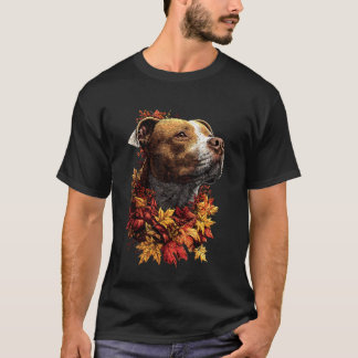 Camiseta Pit Bull Fofo com Floresta de Folhas de Outono Est