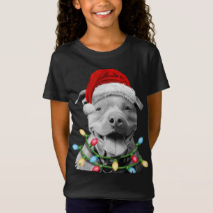 Camiseta Pit Bull Papais noeis Árvore de Natal Luzes de Nat