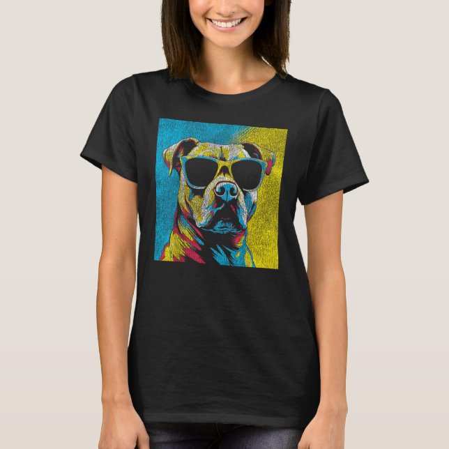 Camiseta Pit Bull Terrier Dog - Pop Art Retro Styl (Frente)