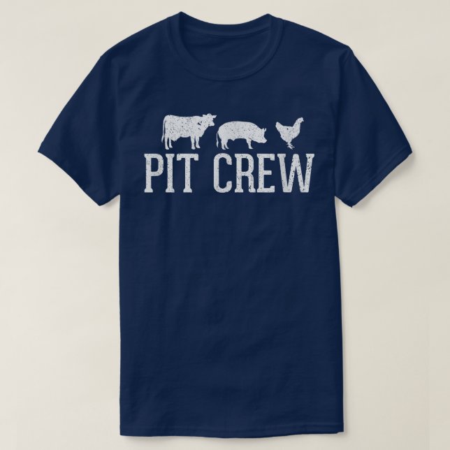 Camiseta Pit Crew Cow Pig Chicken Barbecue  (Frente do Design)