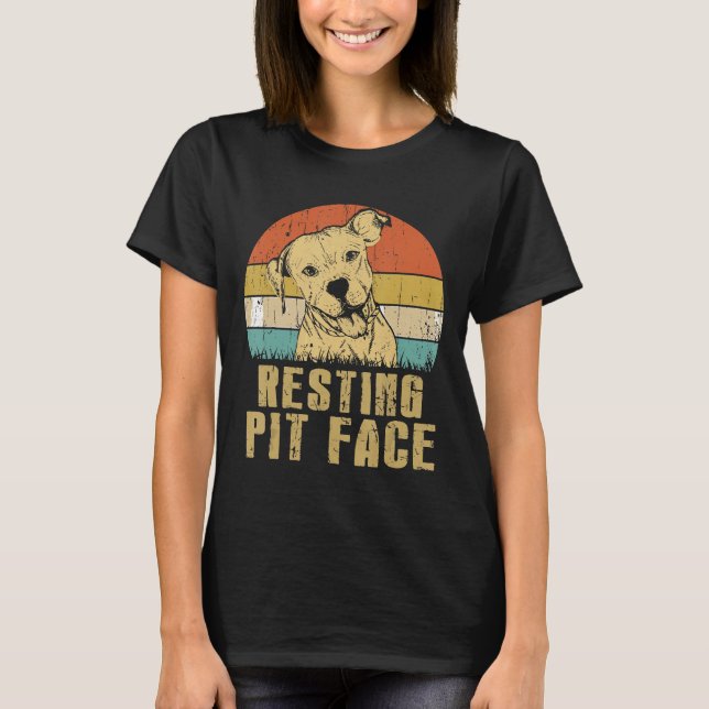 Camiseta Pit De Descanso Rosto Engraçado Pitbull Retro Cães (Frente)
