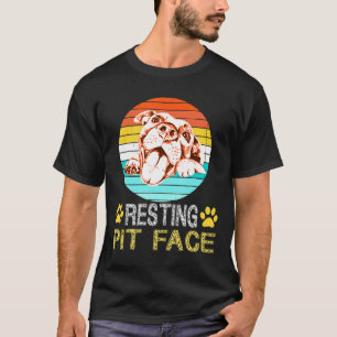 Camiseta Pit De Descanso Rosto Engraçado Pitbull Retro Cães