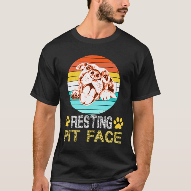 Camiseta Pit De Descanso Rosto Engraçado Pitbull Retro Cães (Frente)