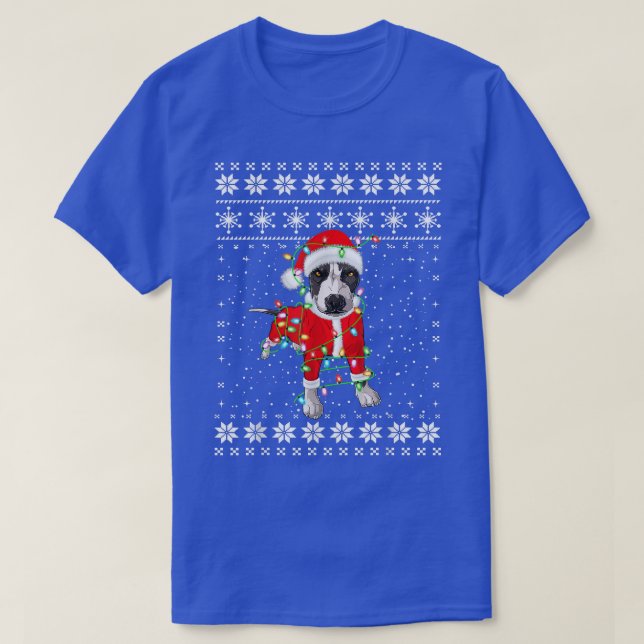 Camiseta Pitbull Amadurece Ugly Xmas Sweater Luz Santa Hat (Frente do Design)