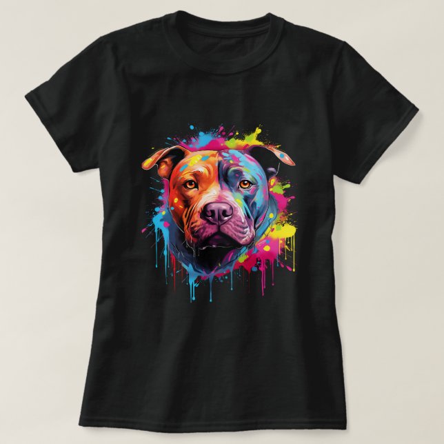 Camiseta Pitbull Americano Terrier Splash Art Pitbull Cães  (Frente do Design)