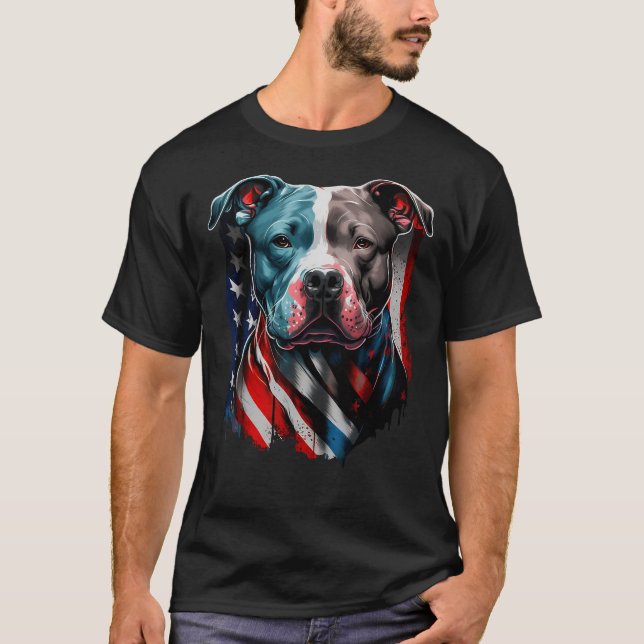 Camiseta Pitbull Americano Terrier USA Bandeira Dog Patriót (Frente)