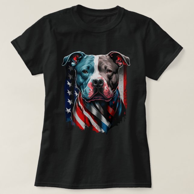 Camiseta Pitbull Americano Terrier USA Bandeira Dog Patriót (Frente do Design)