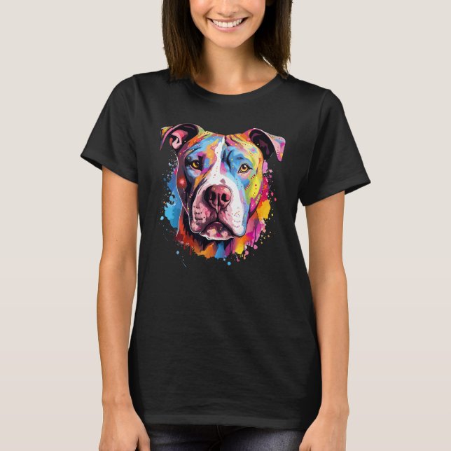 Camiseta Pitbull Arte Colorida de Cachorro com Splash (Frente)