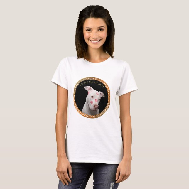 Camiseta Pitbull branco com beijos do vermelho por todo o (Frente Completa)