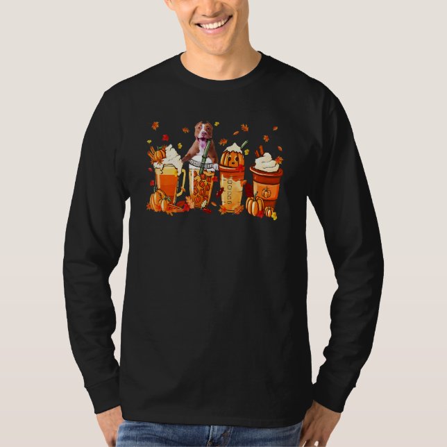 Camiseta Pitbull Coffee Drink Pumpkin Spice Latte Autumn Fa (Frente)