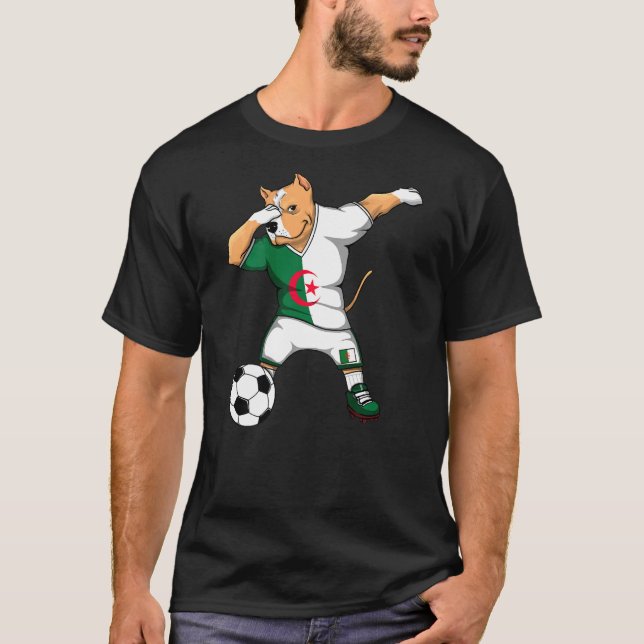 Camiseta Pitbull Dabbing Fãs de Futebol da Argélia Jersey A (Frente)