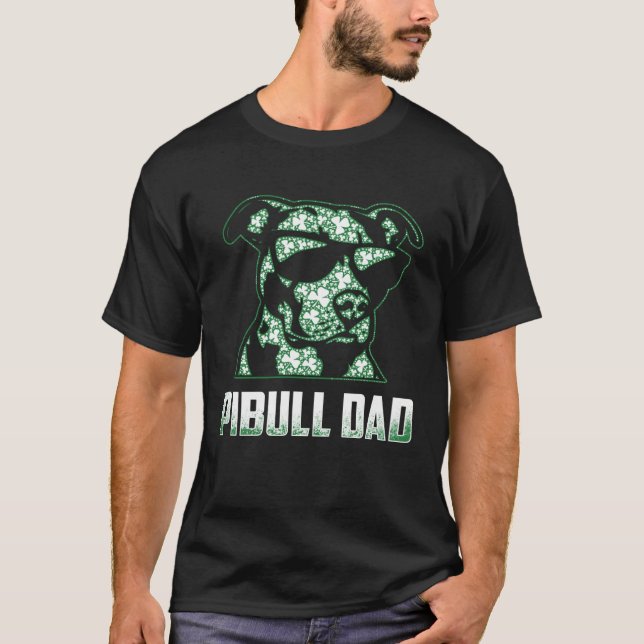 Camiseta Pitbull Dad Shamrocks Glasses St Patricks Day (Frente)