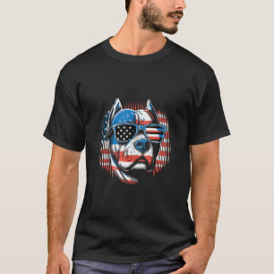 Camiseta Pitbull Dog America American Flag 4 de julho Patr