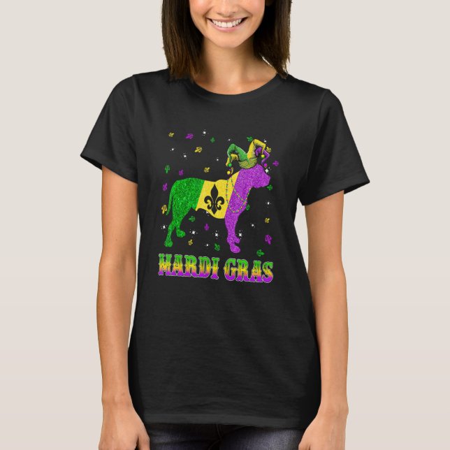 Camiseta Pitbull Dog Mardi Gras Carnival Jester Beads (Frente)