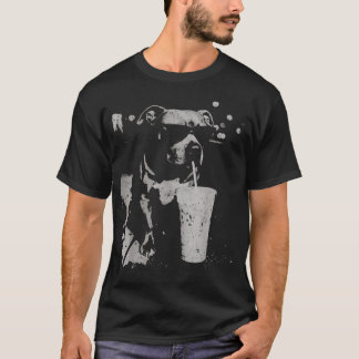 Camiseta Pitbull Engraçado Bebendo Café Gelado Cachorro Vin