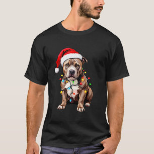 Camiseta Pitbull Engraçado Pittie Papai Noel Amante de Cach