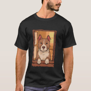 Camiseta Pitbull Espiando pela Janela. Amante de Cachorros