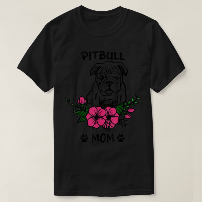 Camiseta Pitbull Mom Dog Mothers Pet Cute Spring Floral Flo (Frente do Design)