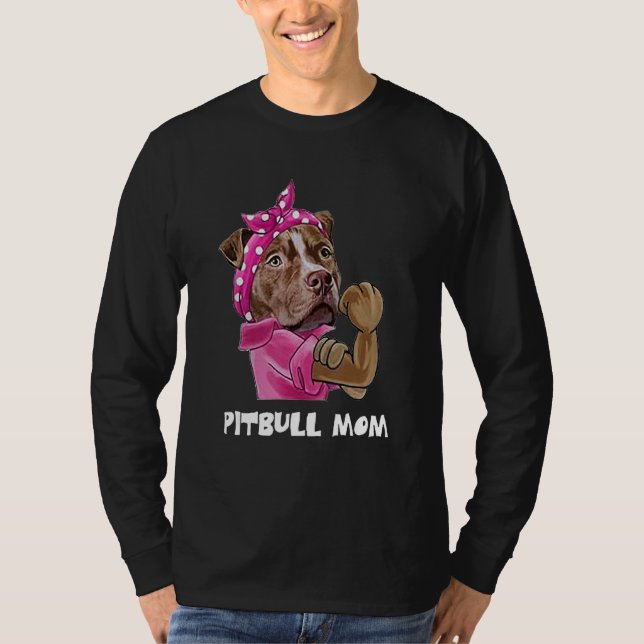 Camiseta Pitbull Mom Ladies Dogs Tee (Frente)