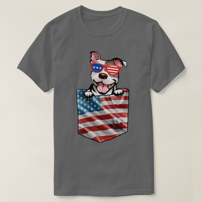 Camiseta Pitbull No Pocket American Flag Patriótico 4º De J (Frente do Design)