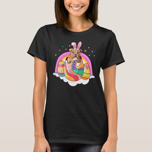Camiseta Pitbull Páscoa Cachorro Coelho Ovos Arco-Íris Funn (Frente)