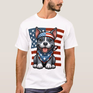 Camiseta Pitbull Patriótico Bandeira Americana 4 de Julho C