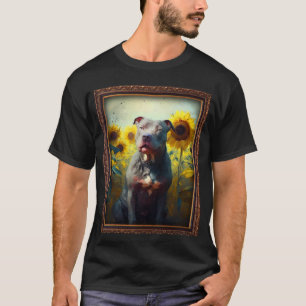 Camiseta Pitbull Pintura Flor de Girassol Mãe Mulheres Flor