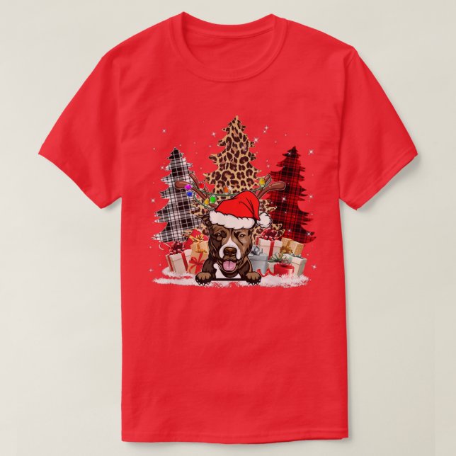 Camiseta Pitbull Santa Hat Light Buffalo Xadrez Leopard Xma (Frente do Design)