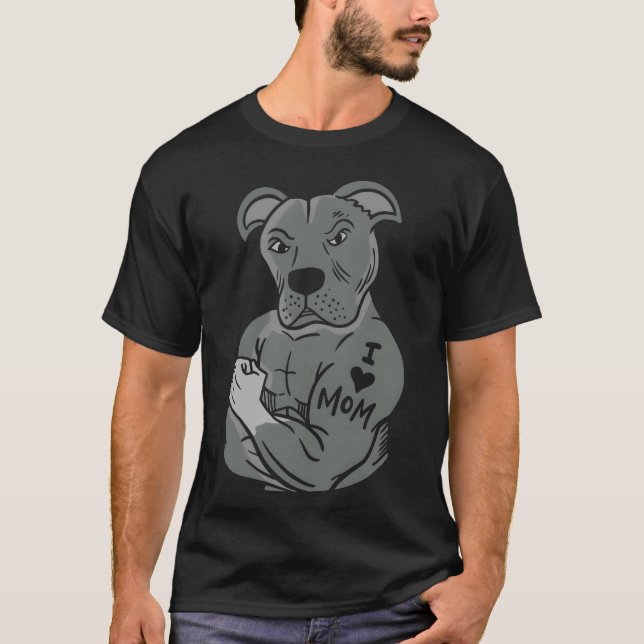 Camiseta Pitbull Showing tattoo I love Mom boy (Frente)