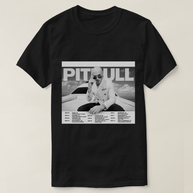Camiseta Pitbull Sr. Worldwide Tour 2021 Poster (Frente do Design)