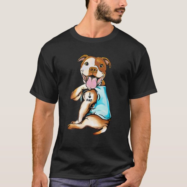 Camiseta Pitbull Tattoos Eu adoro Pai Sentado Presente Padr (Frente)