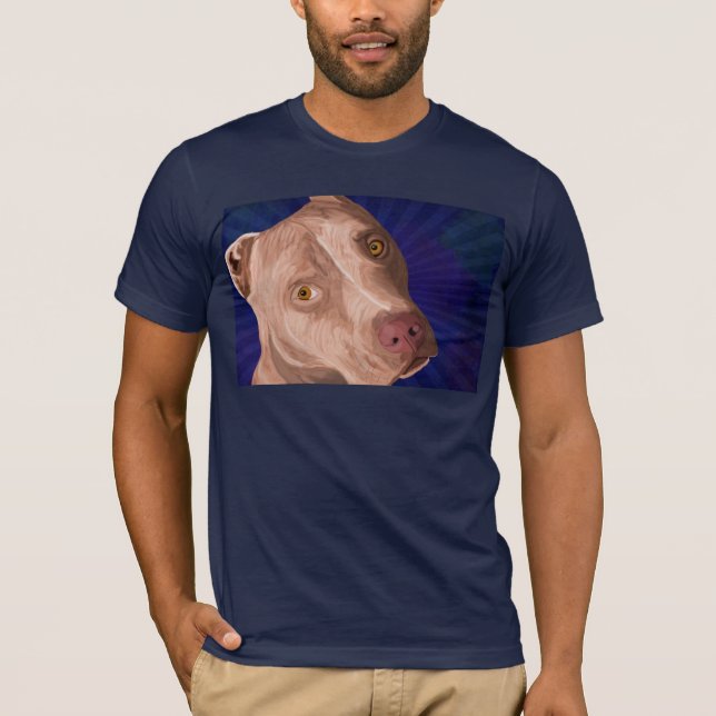 Camiseta Pitbull vermelho do nariz com um fundo azul (Frente)