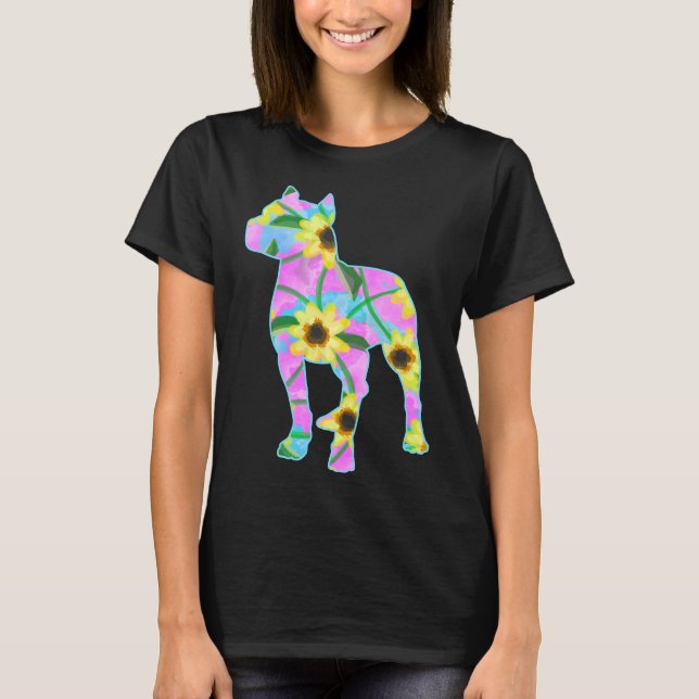 Camiseta Pitbull Watercolor Girassóis (Frente)