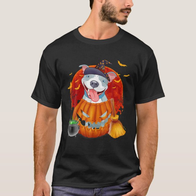 Camiseta Pitbull Witch Pumpkin Halloween (Frente)