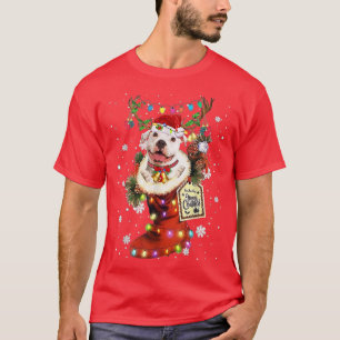 Camiseta Pitbull Xmas Boot Natal Sock Neve de inverno