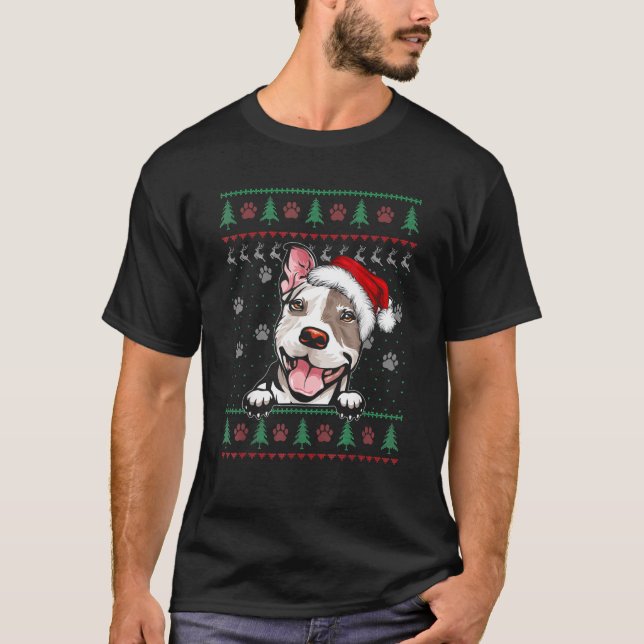 Camiseta Pitbully Christmas Ugly Sweater Funny Pit Bull Xma (Frente)