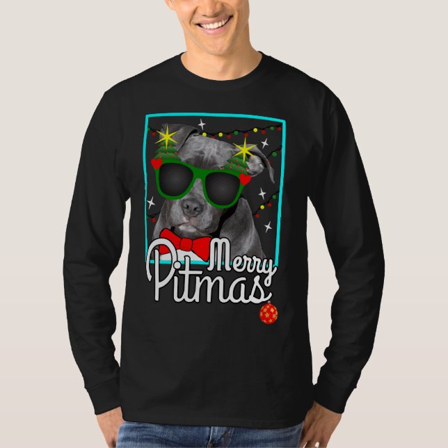 Camiseta Pitbulny Engraçado Touro Cachorro Feliz de Natal P (Frente)