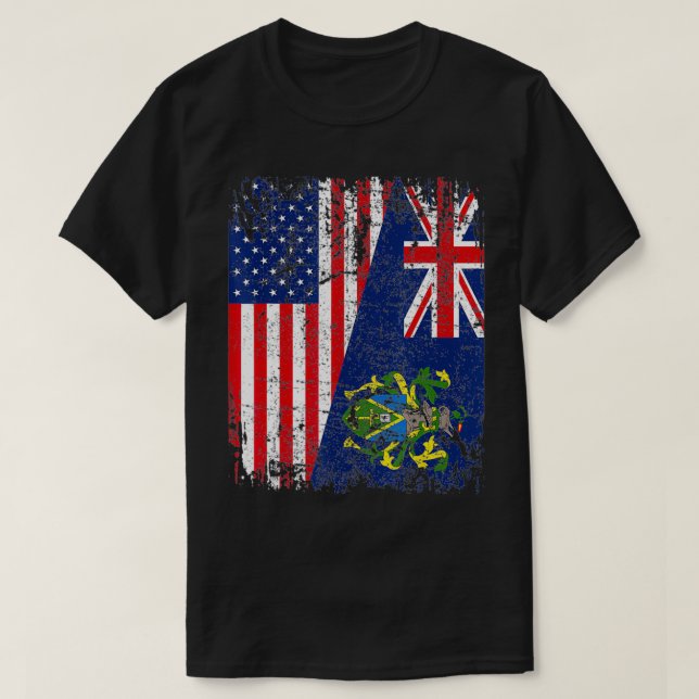 Camiseta PITCAIRN ISLAND ROOTS Half American Flag PITCAIR (Frente do Design)