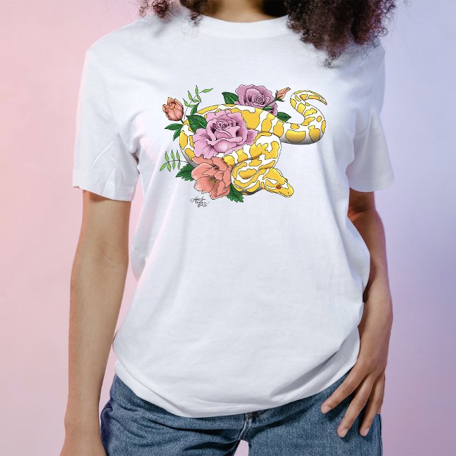 Camiseta Píton Bola Albino Amarelo Rosas Turquesa (Criador carregado)