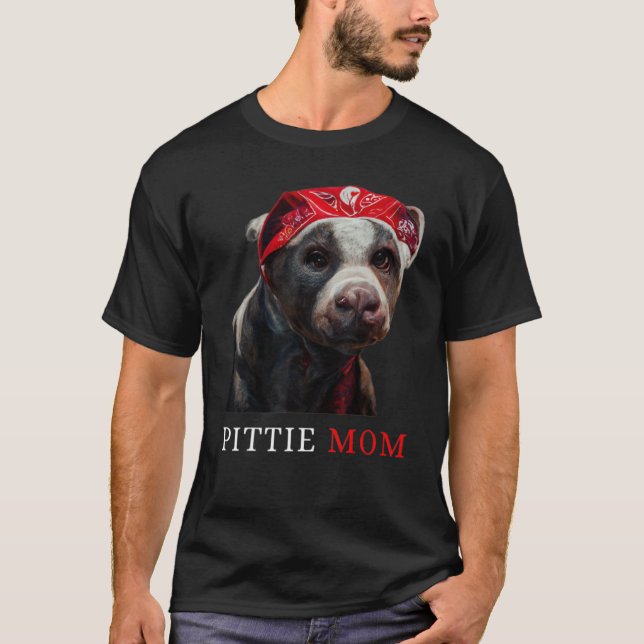 Camiseta Pittie Mãe Pitbull Dia de as mães Cachorro Mulhere (Frente)